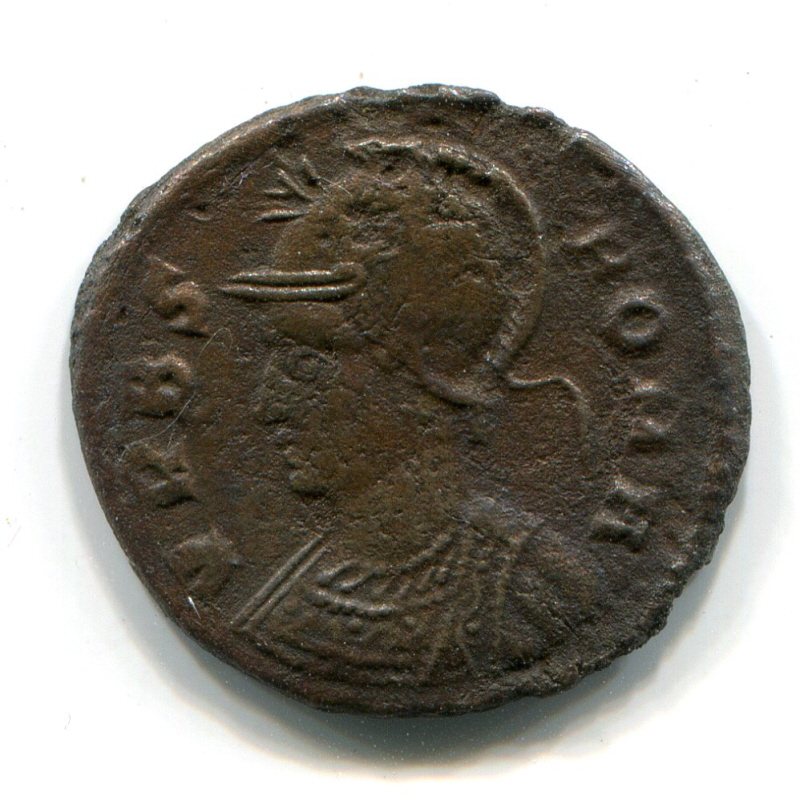 Roman coin showing the tutelary goddess, Roma.