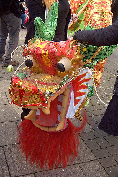 The head of a Chinese-style Dragon being danced during the Norwich Dragon Festival in 2014.
