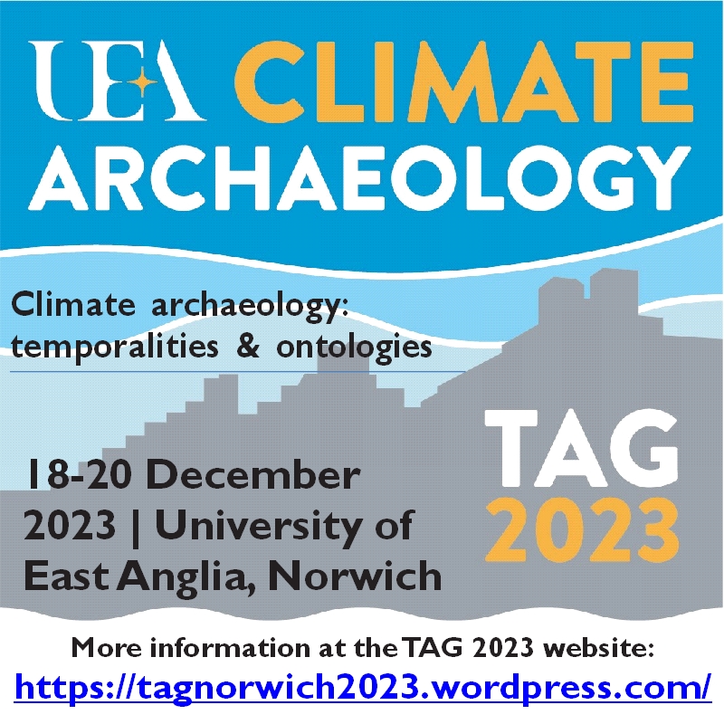 Image promoting the Theoretical Archaeology Group conference with a silhouette of UEA's famous ziggurat-style residences.
